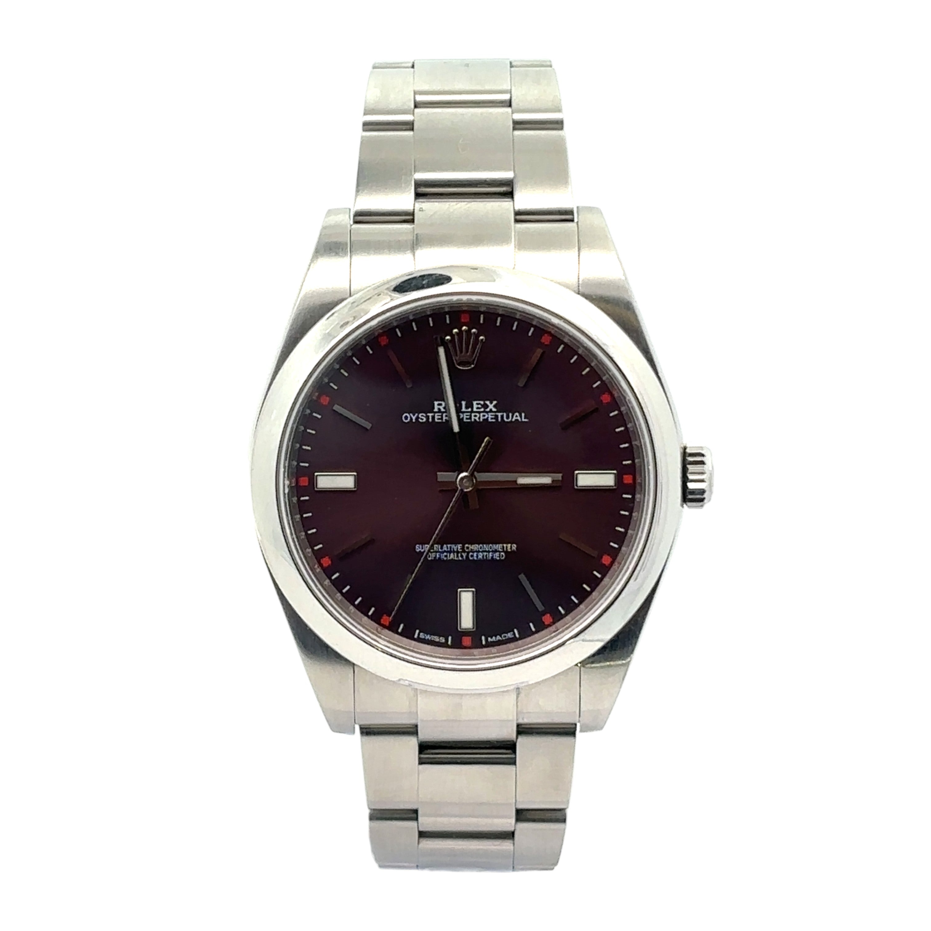 Rolex Oyster Perpetual 114300 Stainless Steel Red Grape Dial