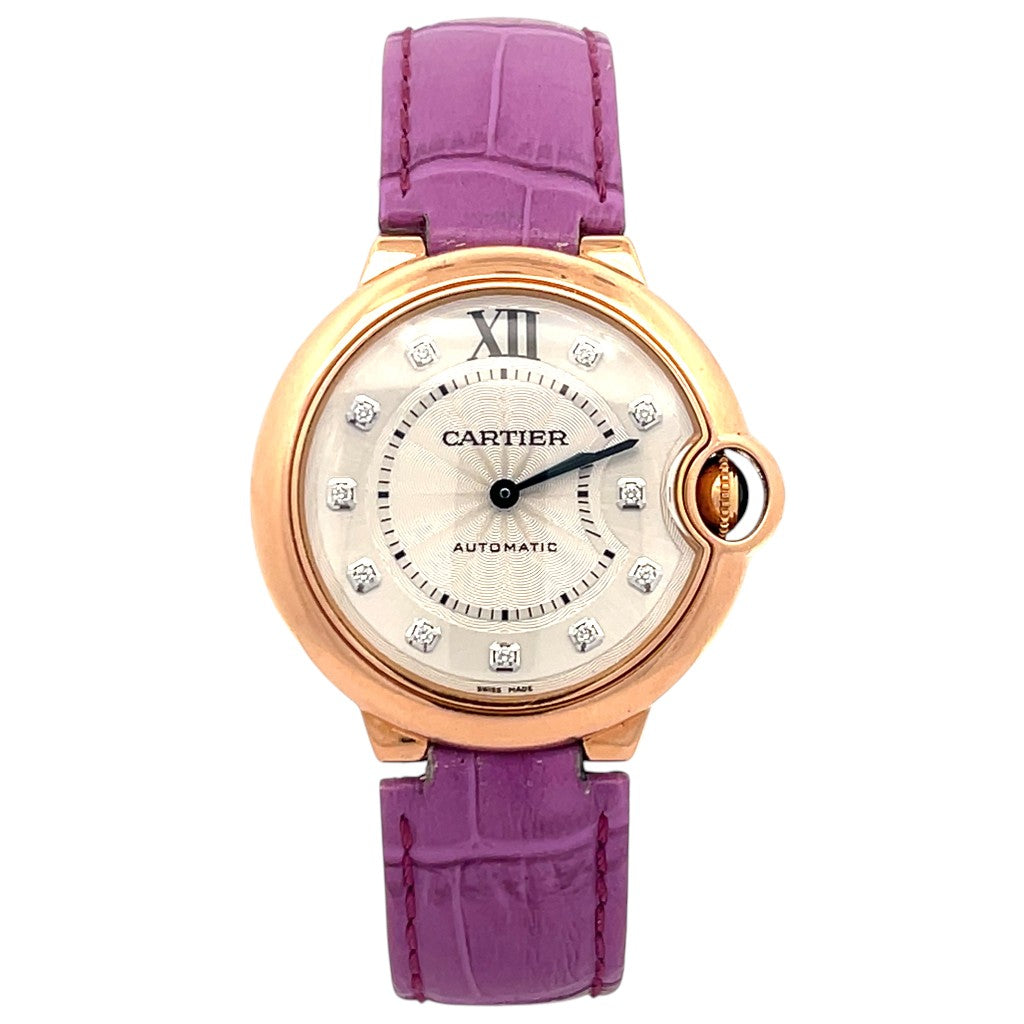 Cartier Ballon Bleu WE902028/3003 Rose Gold Silver Diamond Dial