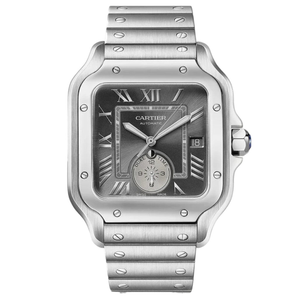 Cartier Santos Dual Time WSSA0076 Stainless Steel Grey Dial - Front View by Cartier
