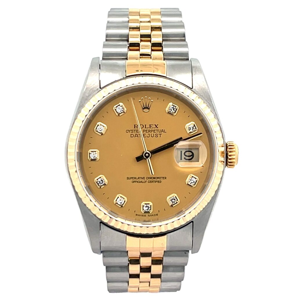 Rolex Datejust 16233 Steel & Yellow Gold Champagne Diamond Dial - Front View by Rolex