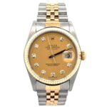 Rolex Datejust 16233 Steel & Yellow Gold Champagne Diamond Dial - Front View by Rolex