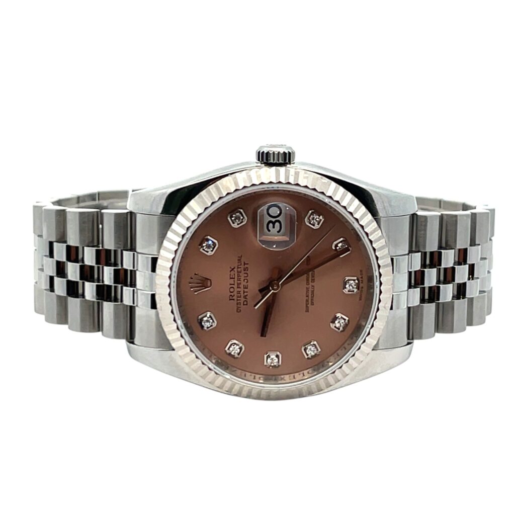 Rolex Datejust 116234 White Gold & Steel Chocolate Diamond Dial - Angle View by Rolex