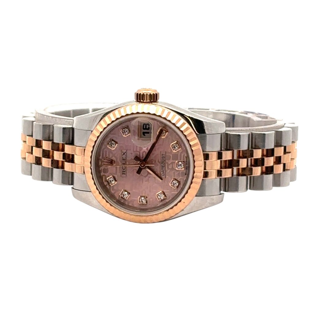 Rolex Datejust 26 179171 Steel & Rose Gold Black Diamond Dial - Angle View by Rolex