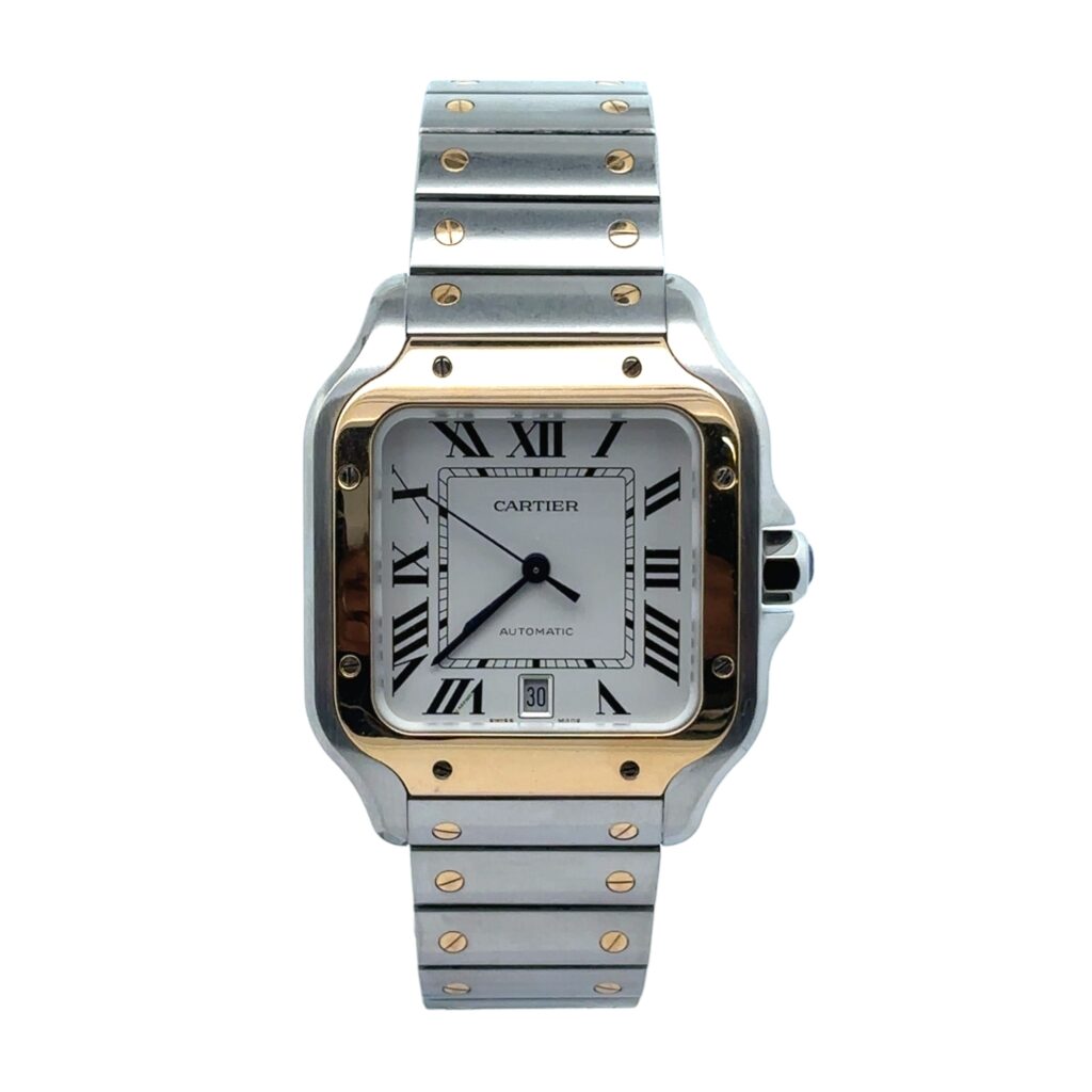 Cartier Santos W2SA0009 Two-Tone Yellow Gold Steel White Dial - Front View by Cartier