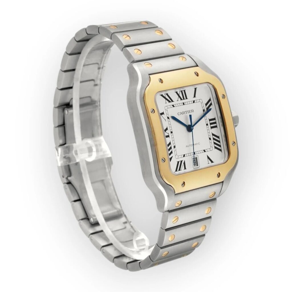 Cartier Santos W2SA0009 Two-Tone Yellow Gold Steel White Dial - Angle View by Cartier