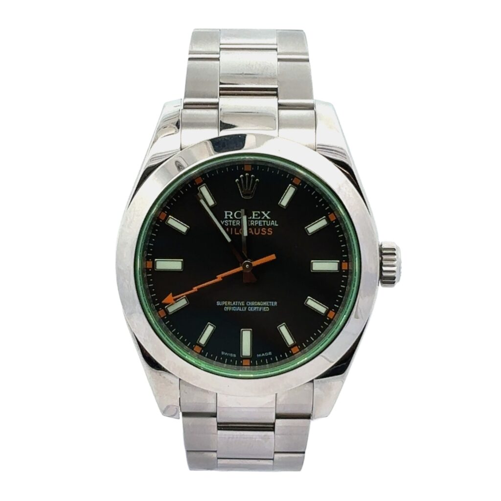 Rolex Milgauss 116400GV Steel Black Dial - Front View by Rolex