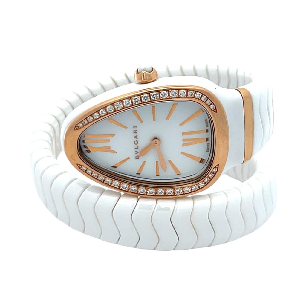 Bulgari Serpenti Spiga 102613 Ceramic & Rose Gold White Dial - Front View by Bulgari