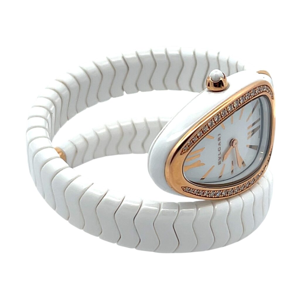 Bulgari Serpenti Spiga 102613 Ceramic & Rose Gold White Dial - Angle View by Bulgari