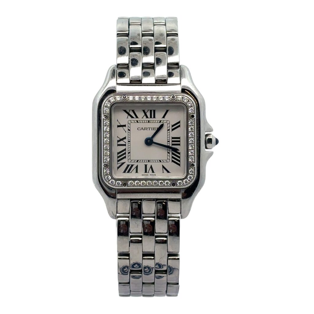 Cartier Panthere Medium W4PN0018 Steel Diamond Bezel White Dial - Front View by Cartier