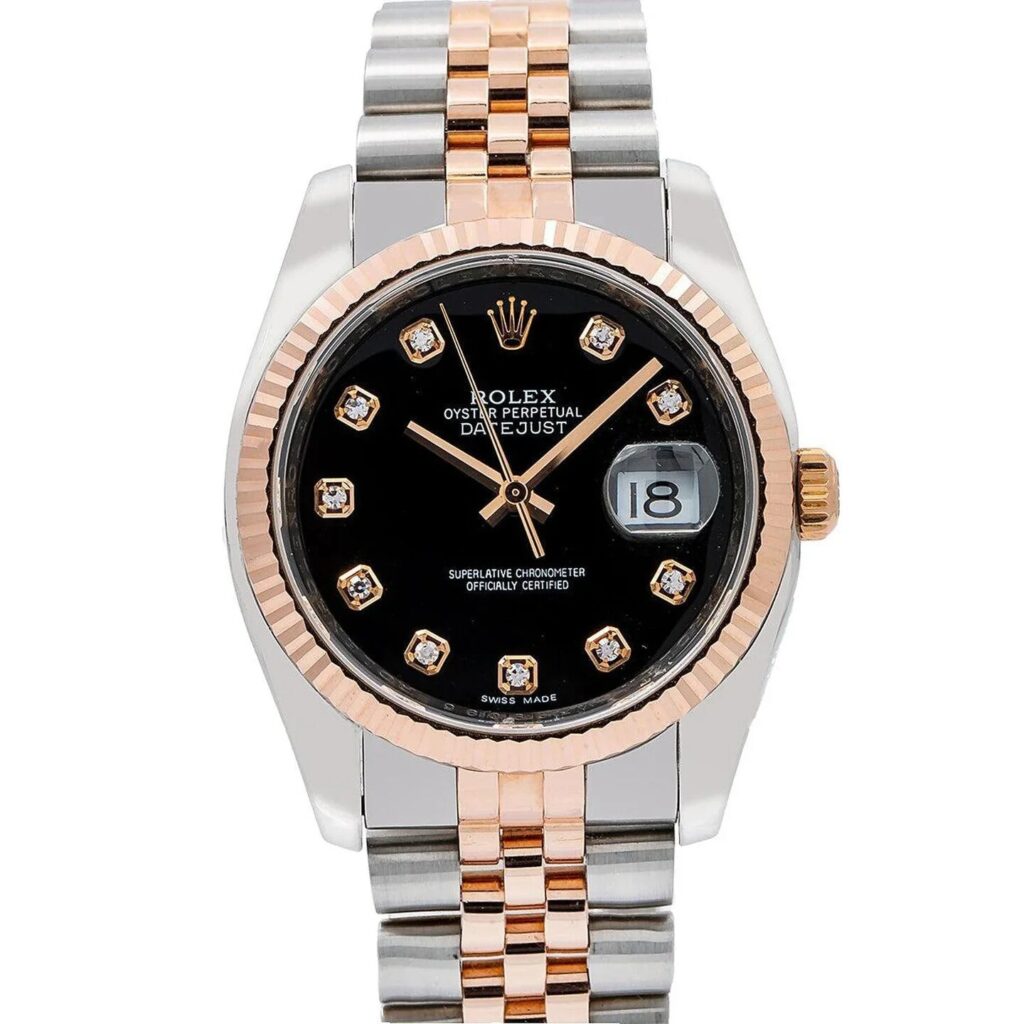 Rolex Datejust 116231 Steel and Rose Gold Black Diamond Dial - Front View by Rolex