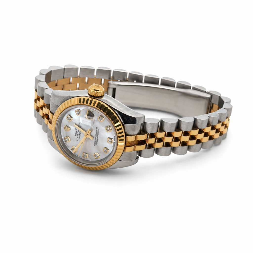 Rolex Datejust 179173 Steel & Yellow Gold Factory MOP Diamond Dial - Angle View by Rolex
