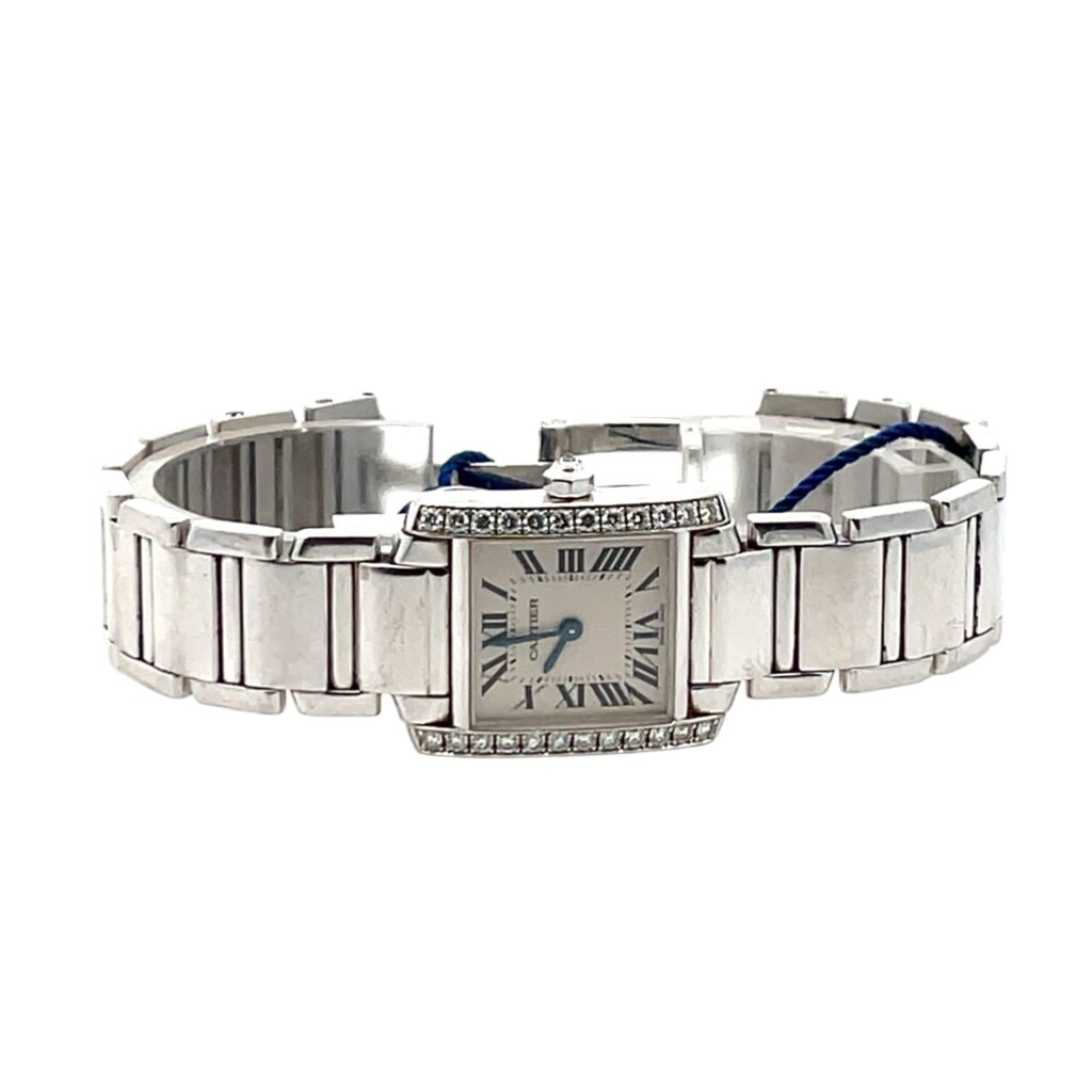 Cartier Tank Francaise WE1002S3 18k White Gold White Dial - Angle View by Cartier