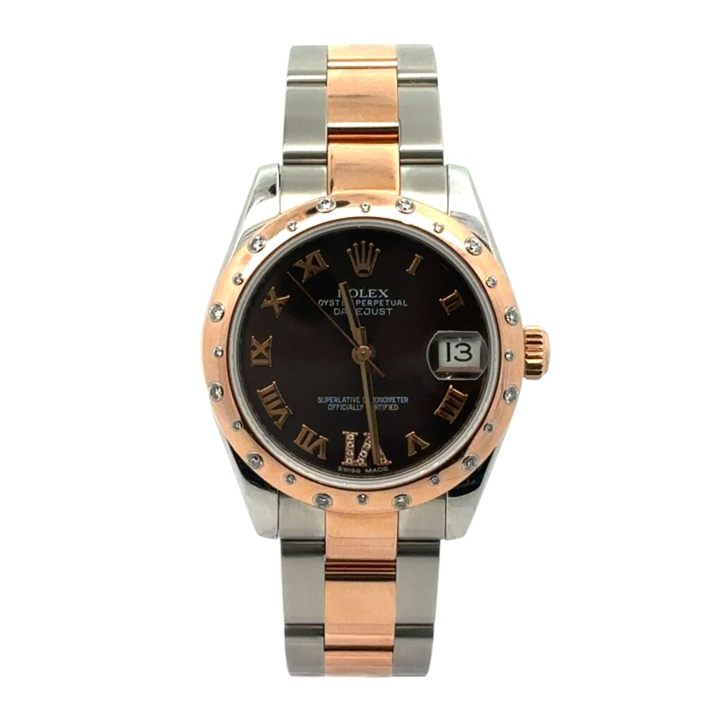 Rolex Datejust 31 178341 Steel & Rose Gold Diamond Bezel Chocolate Dial - Front View by Rolex