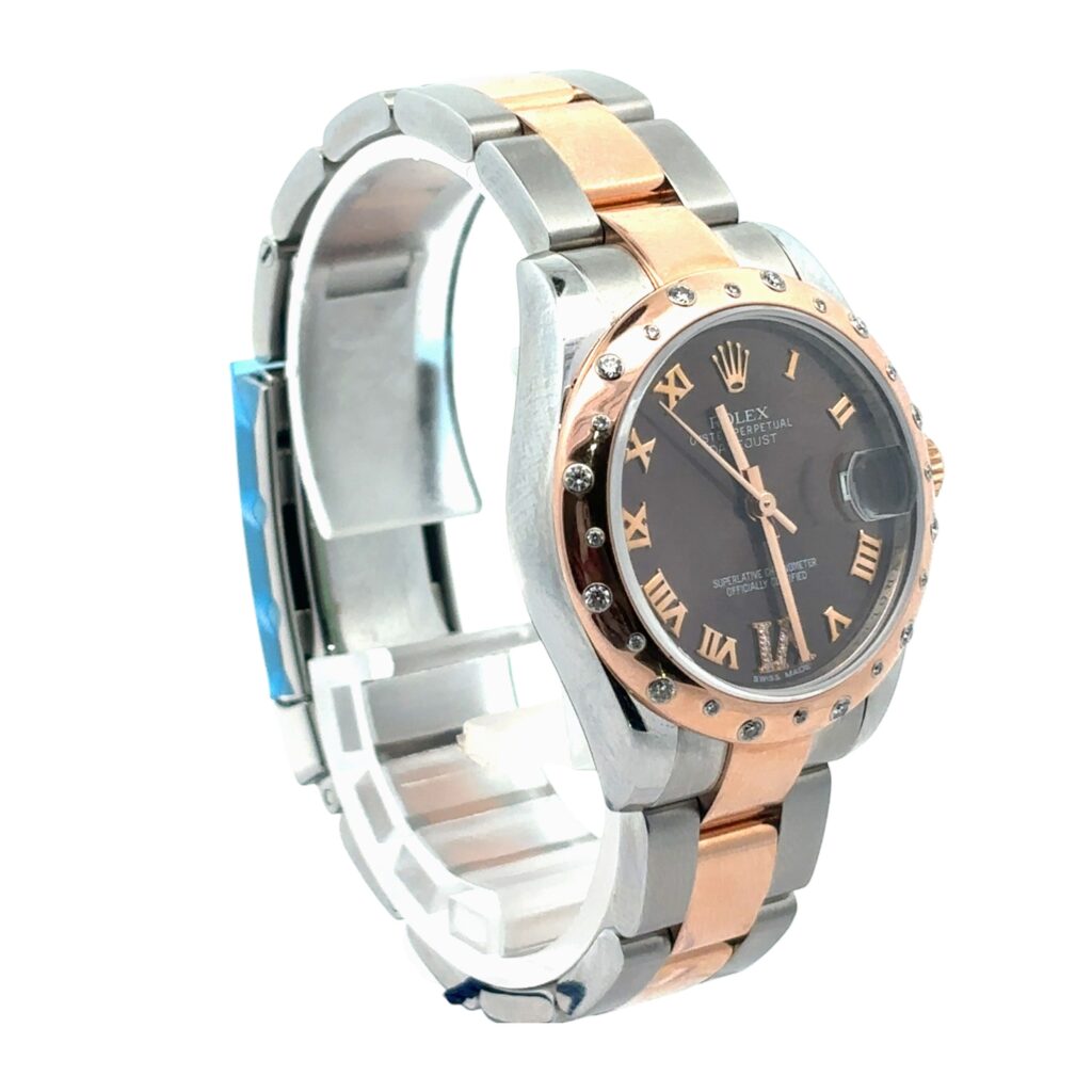 Rolex Datejust 31 178341 Steel & Rose Gold Diamond Bezel Chocolate Dial - Angle View by Rolex