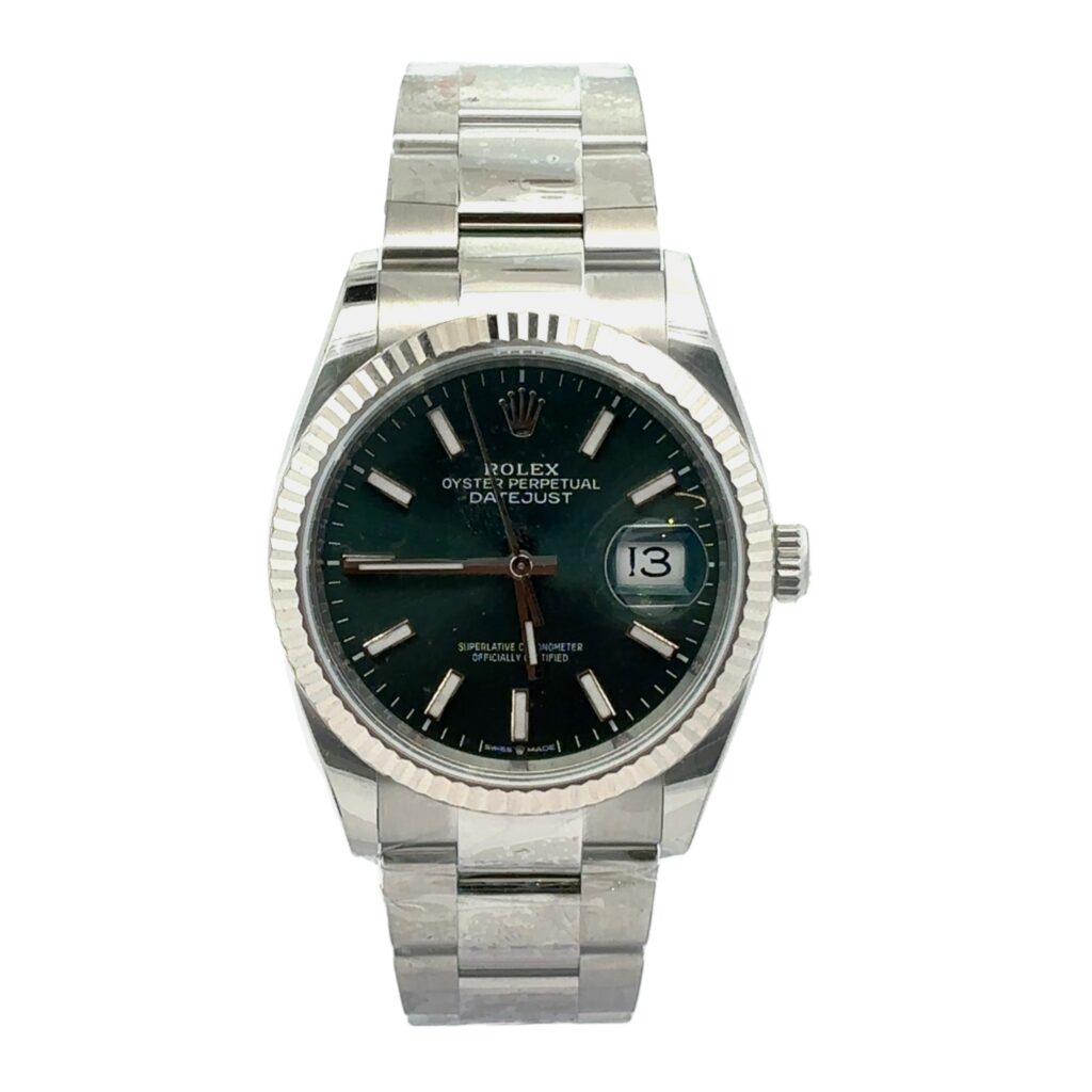 Rolex Datejust 36 126234 White Gold Fluted Bezel Green Motif Dial - Front View by Rolex