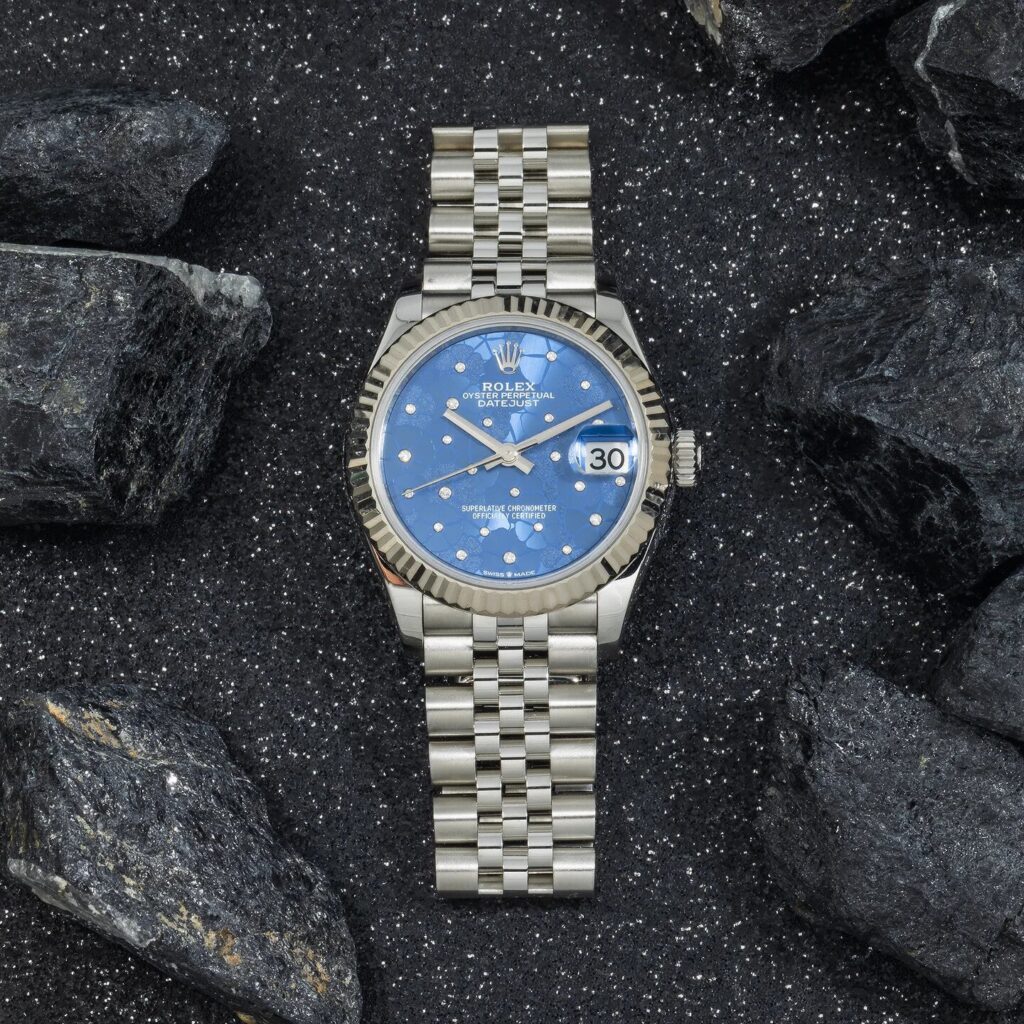 Rolex Datejust 31 278274 White Gold Bezel Azuro Floral Dial - Angle View by Rolex