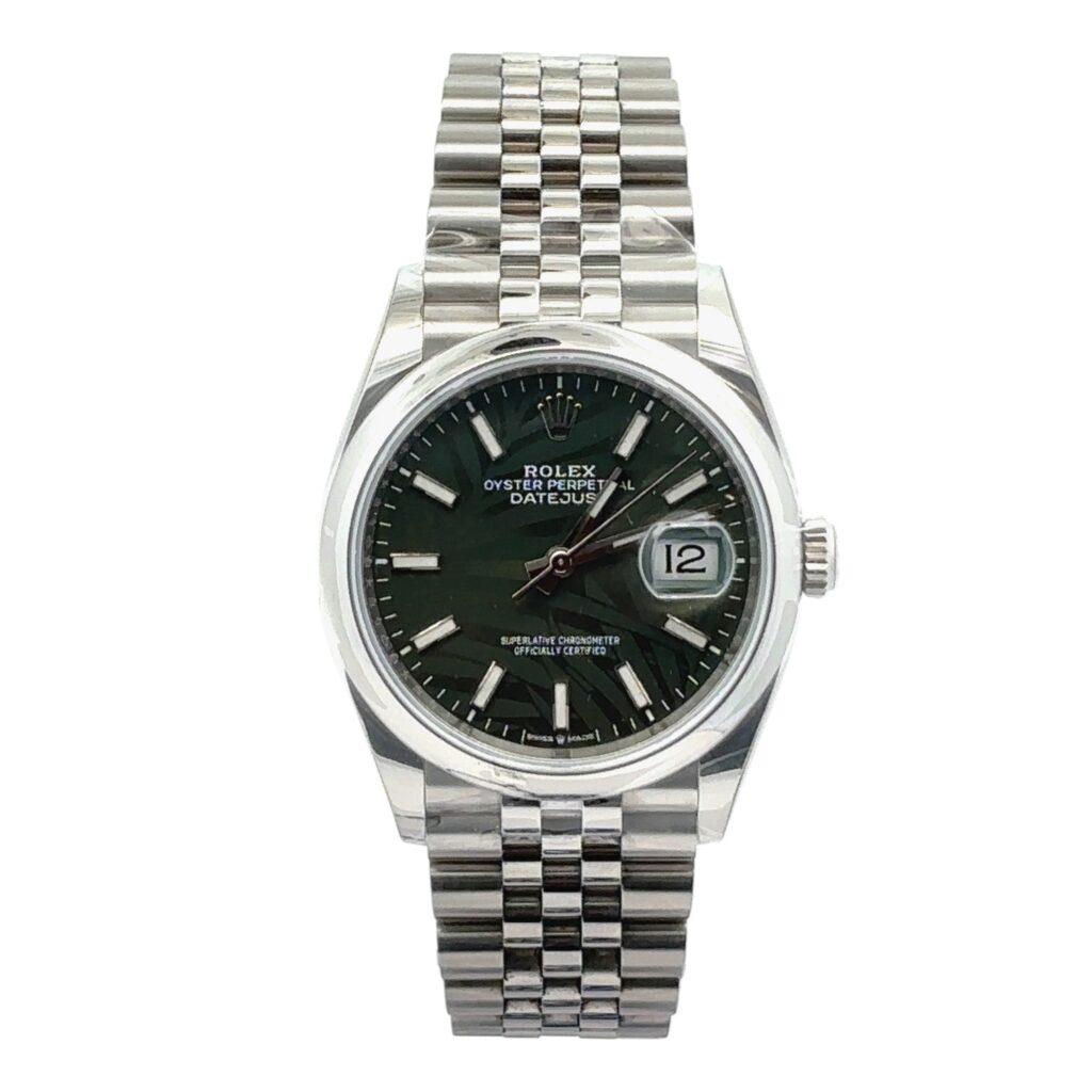 Rolex Datejust 36 126234 Steel & White Gold Palm Green Motif Dial - Front View by Rolex