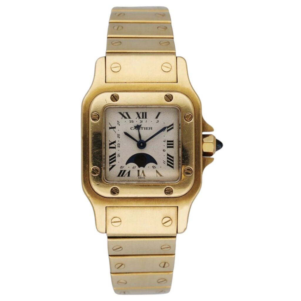 Cartier Santos Galbee 819902 18K Yellow Gold White Moonphase Dial - Front View by Cartier