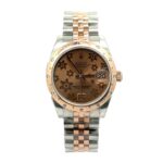 Rolex Datejust 31 178341 Factory Floral Pink Dial Diamond Bezel - Front View by Rolex