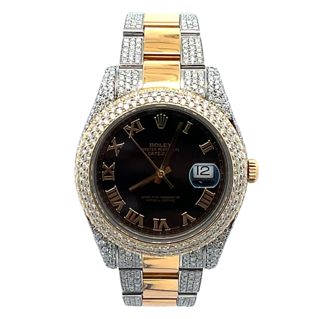 Rolex Datejust II 116333 Steel & Yellow Gold Diamond Black Roman Dial - Front View by Rolex