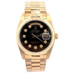 Rolex Day-Date 18038 18K Yellow Gold Black Diamond Dial - Front View by Rolex