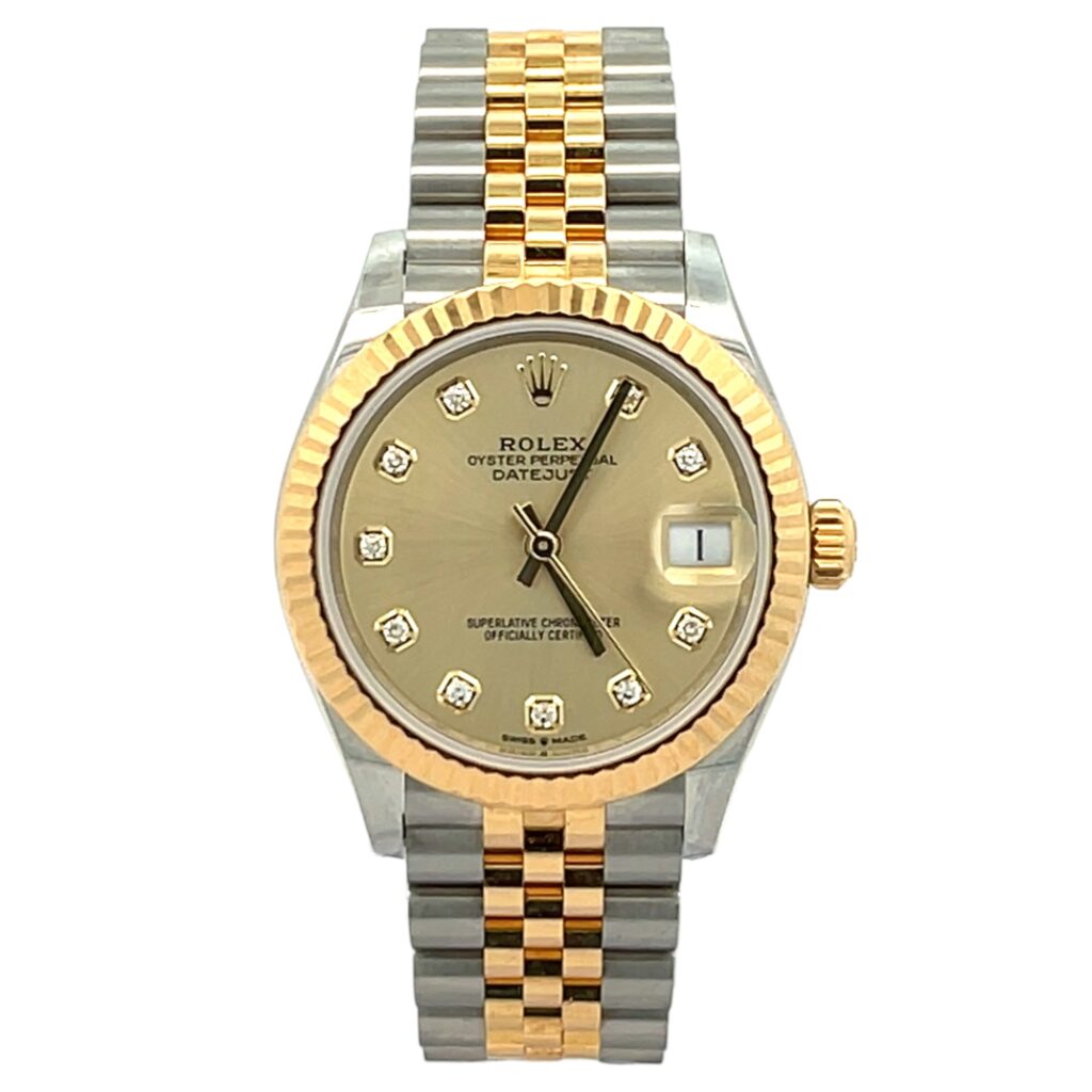 Rolex Datejust 31 278273 Yellow Gold and Steel Champagne Diamond Dial - Front View by Rolex