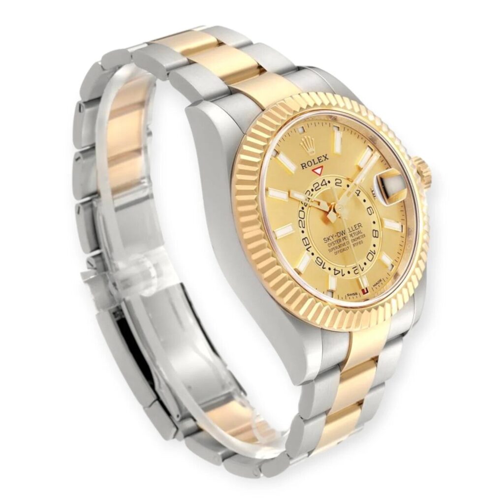 Rolex Sky-Dweller 326933 Yellow Gold & Steel Champagne Dial - Angle View by Rolex