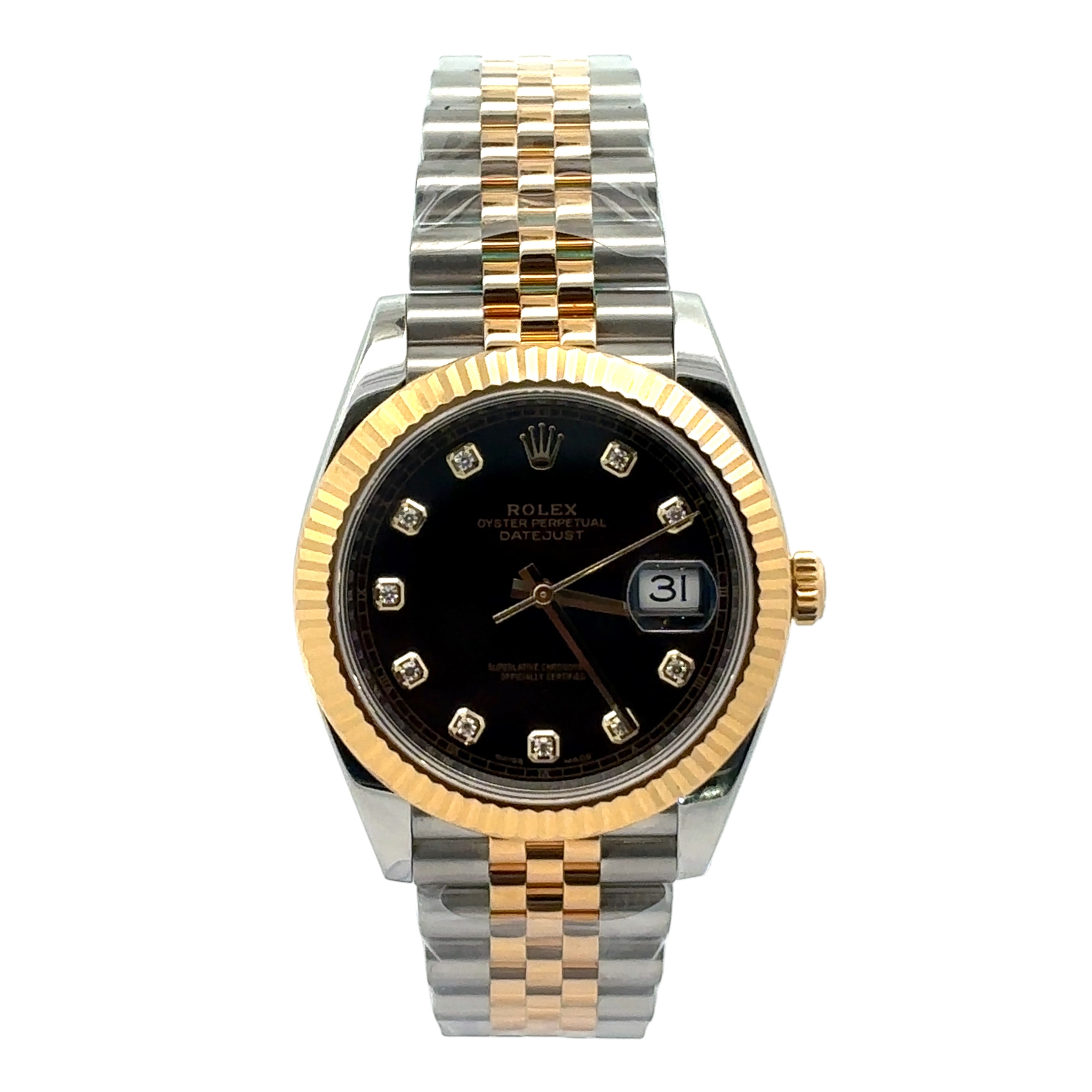 Rolex Datejust 41 126333 Two-Tone Yellow Gold Black Diamond Dial