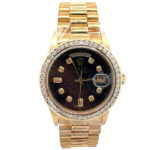 Rolex Day-Date President 18308 Yellow Gold Black Diamond Dial - Front View by Rolex