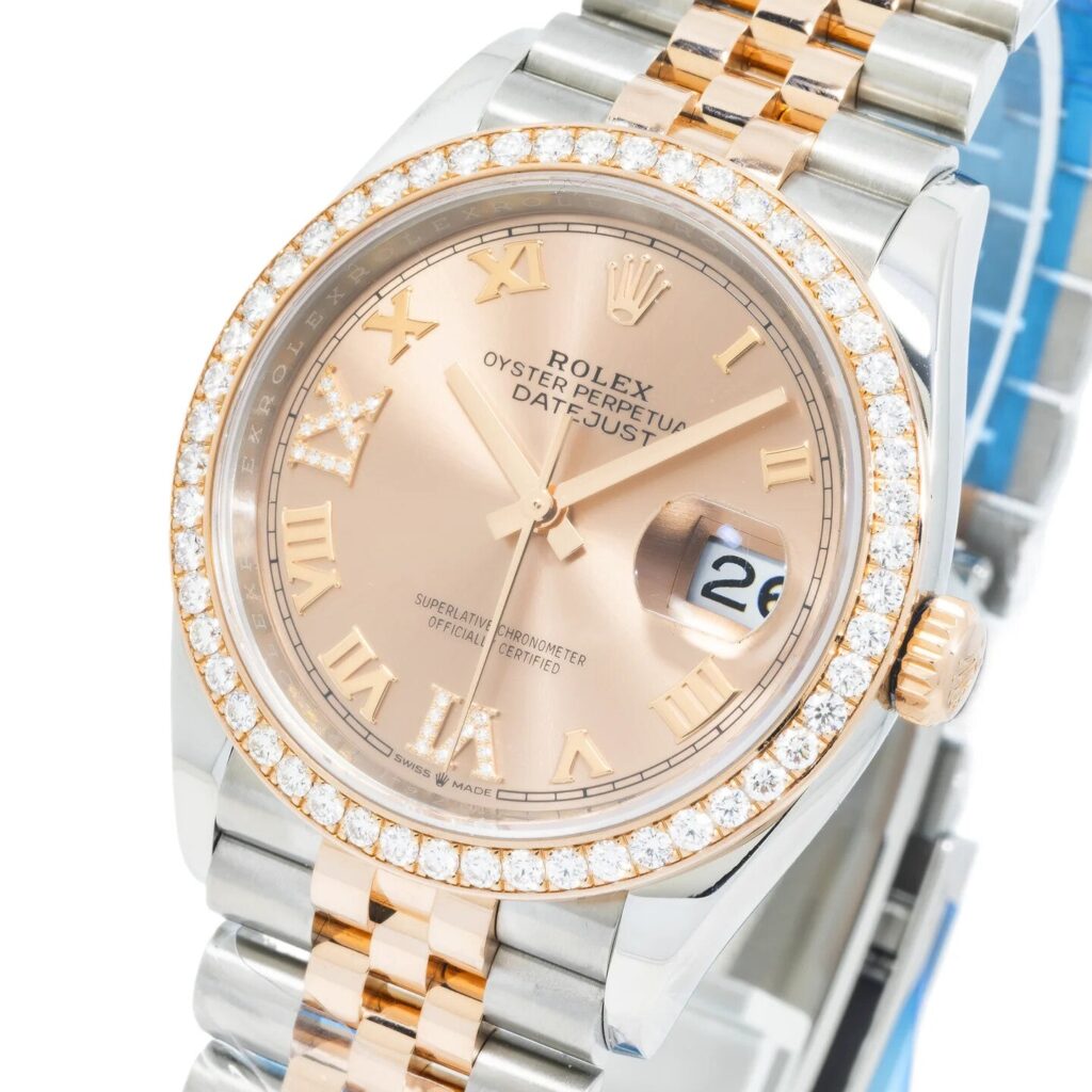Rolex Datejust 126281RBR Rose Gold & Steel Chocolate Diamond Dial - Angle View by Rolex
