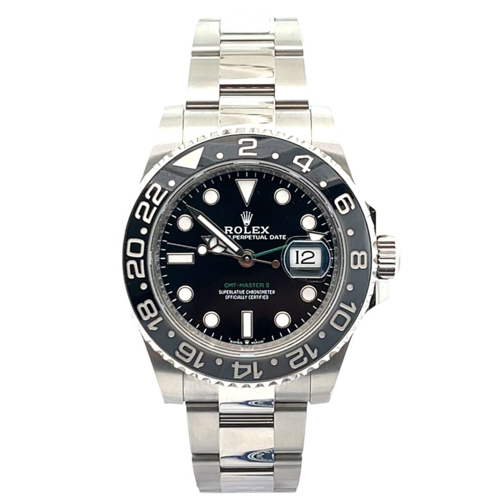 Rolex GMT-Master II 126710GRNR Stainless Steel Black Dial - Front View by Rolex