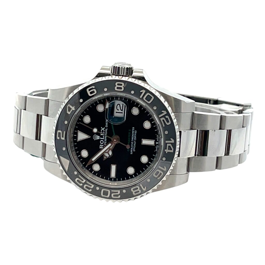 Rolex GMT-Master II 126710GRNR Stainless Steel Black Dial - Angle View by Rolex