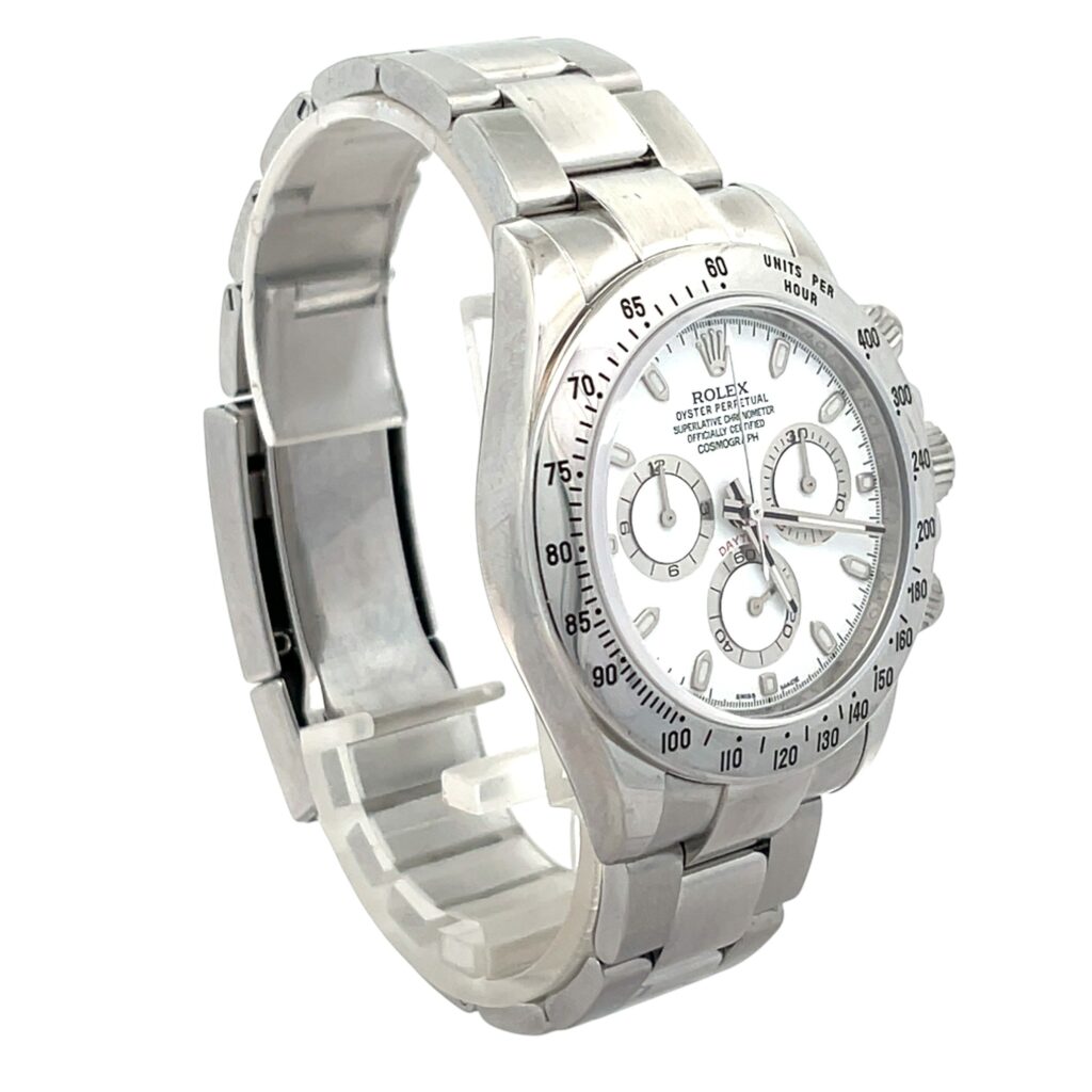 Rolex Cosmograph Daytona 116520 Stainless Steel White Dial - Angle View by Rolex