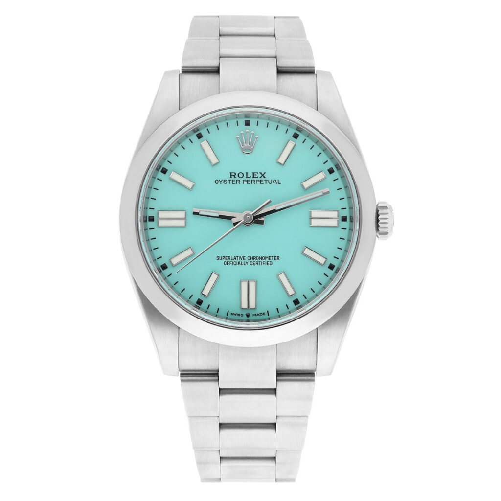 Rolex Oyster Perpetual 41 124300 Stainless Steel Tiffany Dial - Front View by Rolex