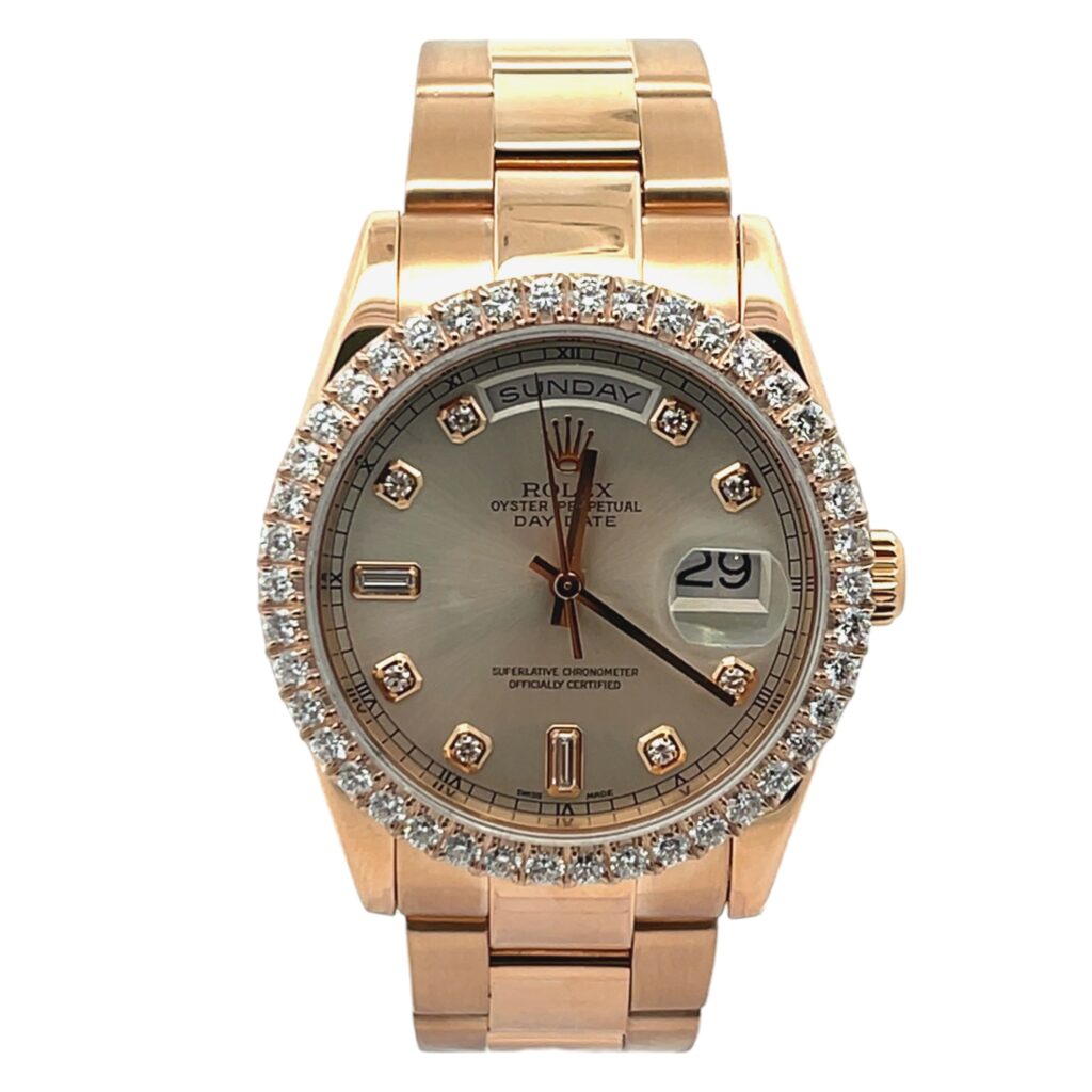 Rolex Day-Date 118205 18k Everose Gold Pink Diamond Dial - Front View by Rolex