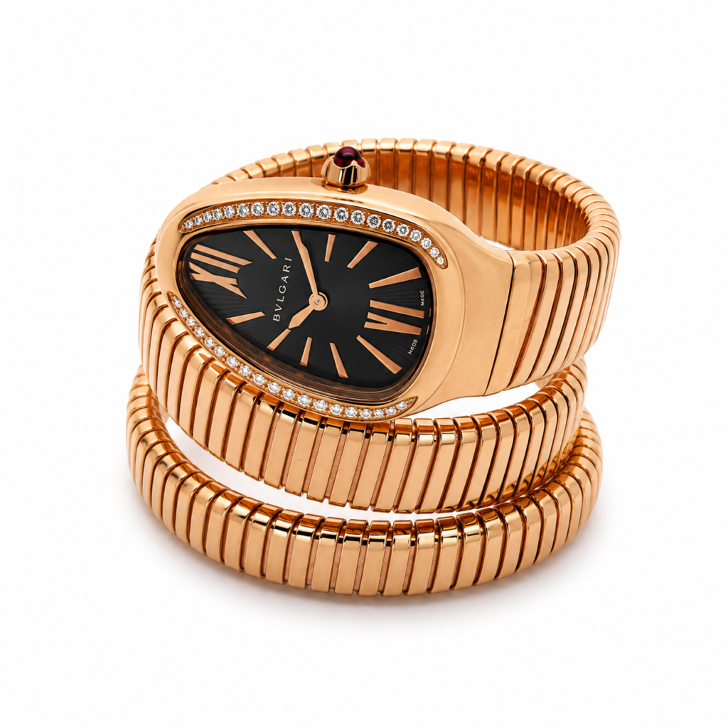 Bulgari Serpenti Tubogas 103002/SPP35G Diamond Bezel Black Dial - Front View by Bulgari