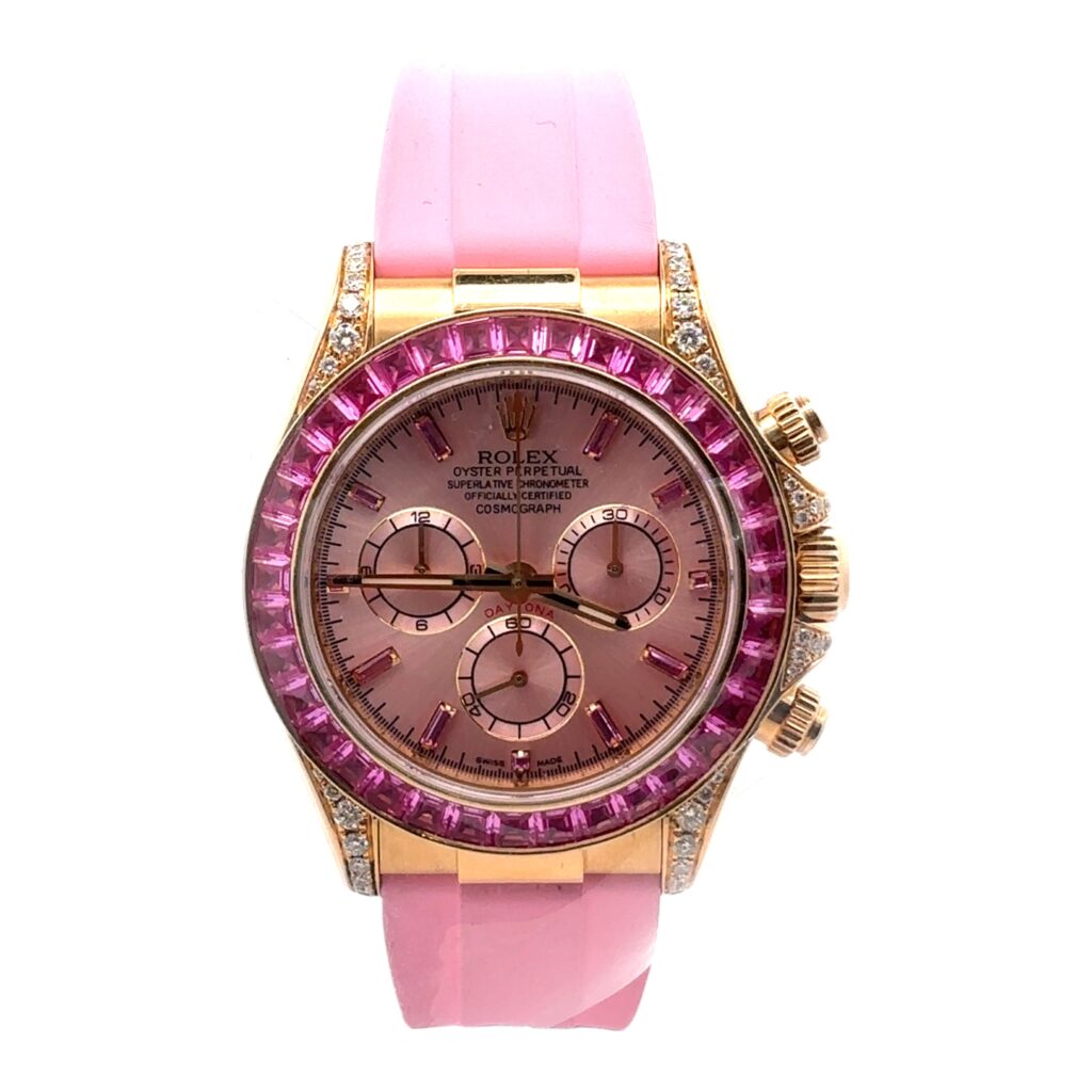 Rolex Daytona 116518 Yellow Gold Pink MOP Sapphire Dial - Front View by Rolex