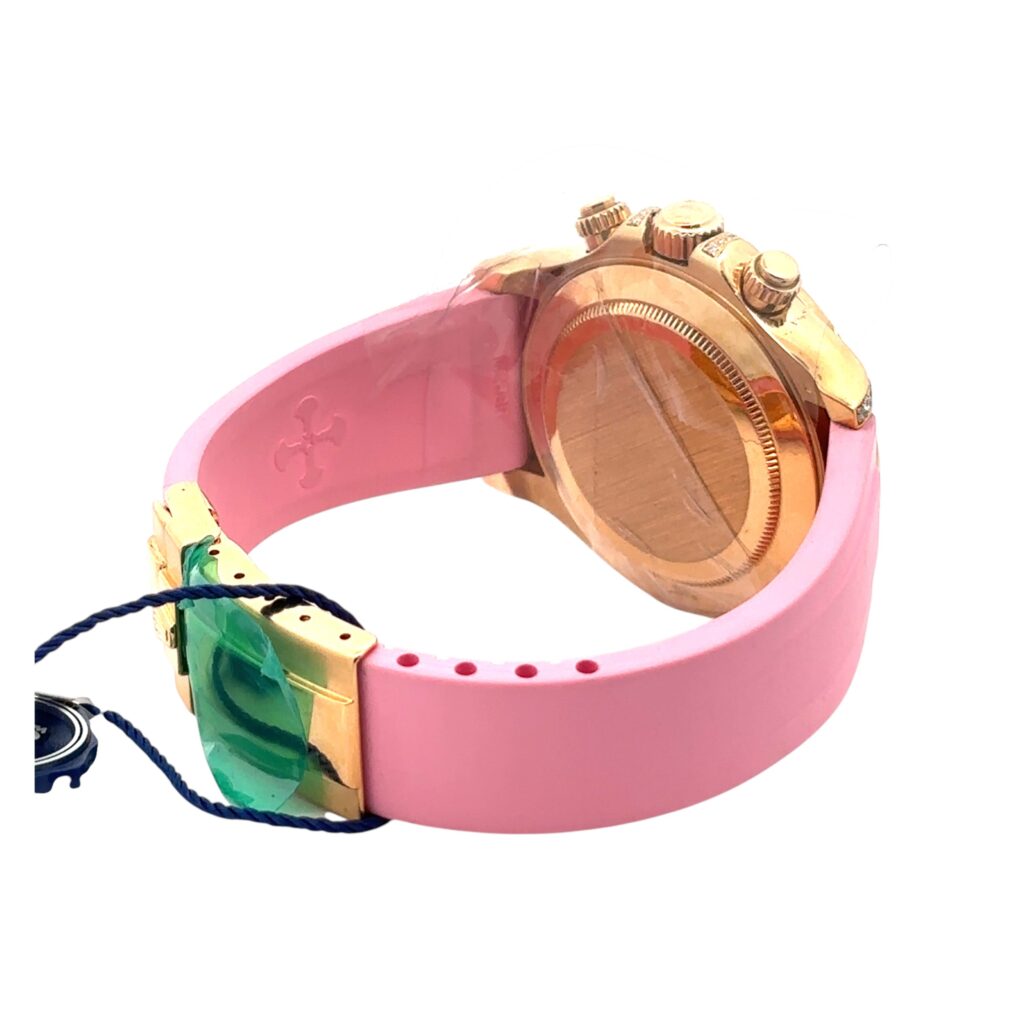 Rolex Daytona 116518 Yellow Gold Pink MOP Sapphire Dial - Angle View by Rolex