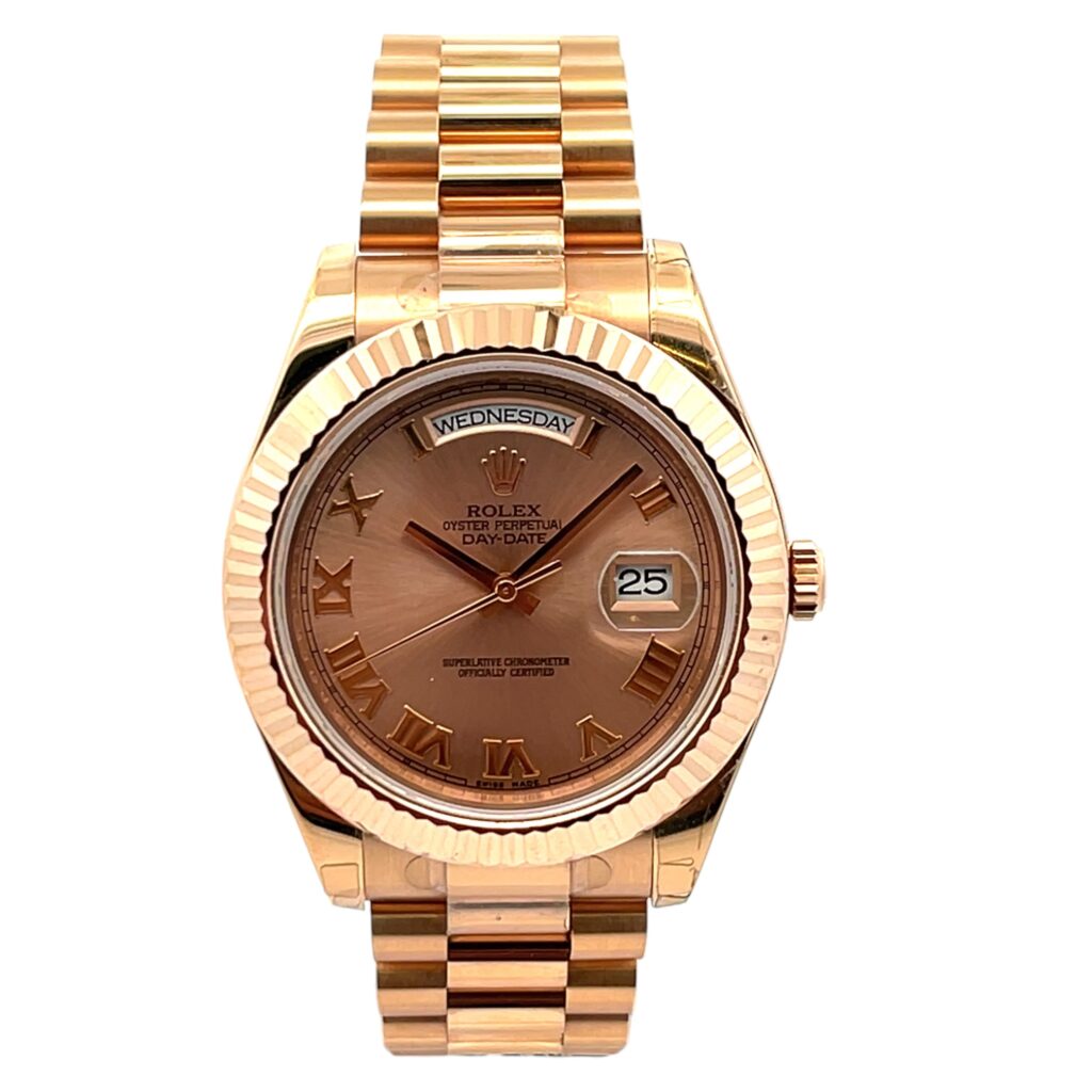 Rolex Day-Date II 218235 Rose Gold Sundust Roman Dial - Front View by Rolex