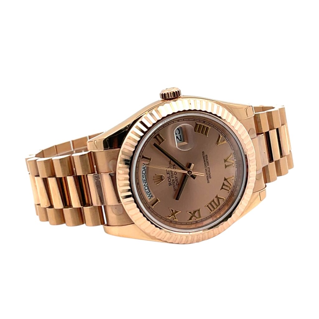 Rolex Day-Date II 218235 Rose Gold Sundust Roman Dial - Side View by Rolex