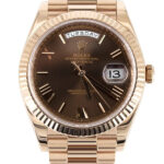 Rolex Day-Date 228235 Rose Gold Chocolate Dial - Front View by Rolex