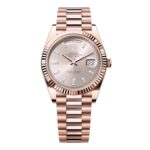 Rolex Day-Date 228235 Rose Gold Sundust Baguette Diamond Dial - Front View by Rolex