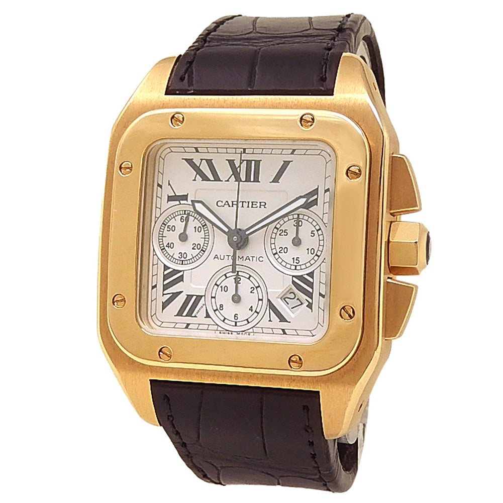 Cartier Santos 100 XL W20096Y1 18k Yellow Gold Silver Dial