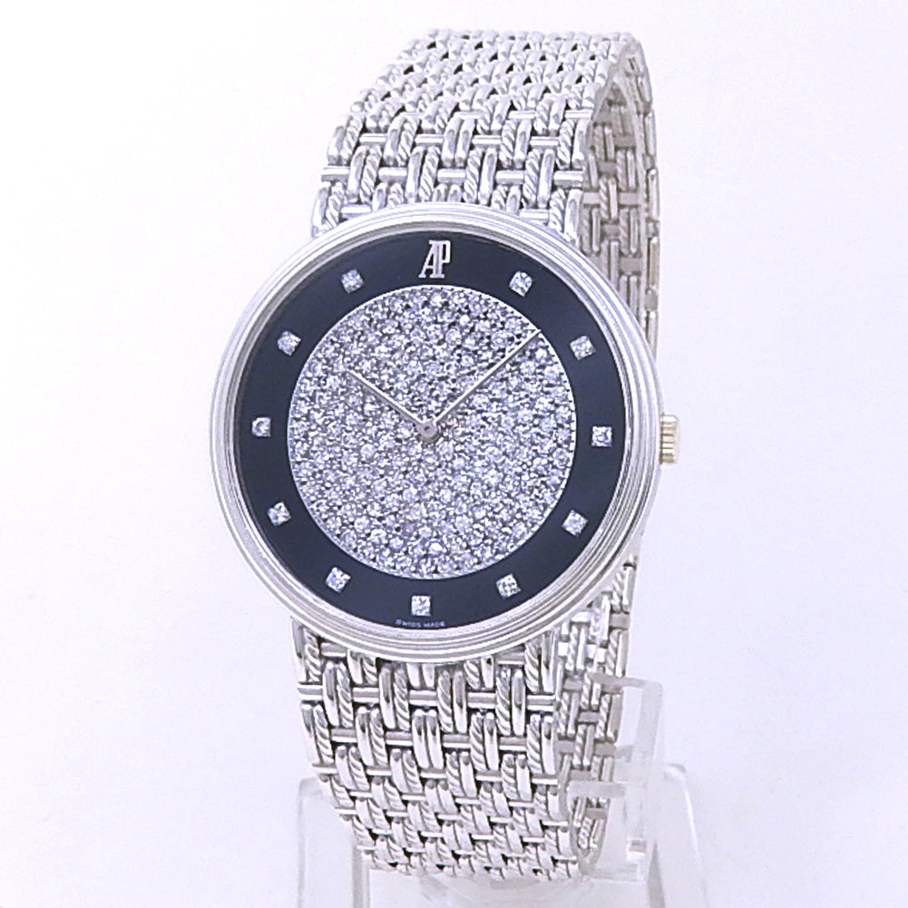 Audemars Piguet Vintage 56301BC 18k White Gold Black Diamond Pave Dial - Front View by Audemars Piguet