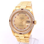 Rolex Day-Date 18378 18k Yellow Gold Diamond Ruby Champagne Dial - Front View by Rolex