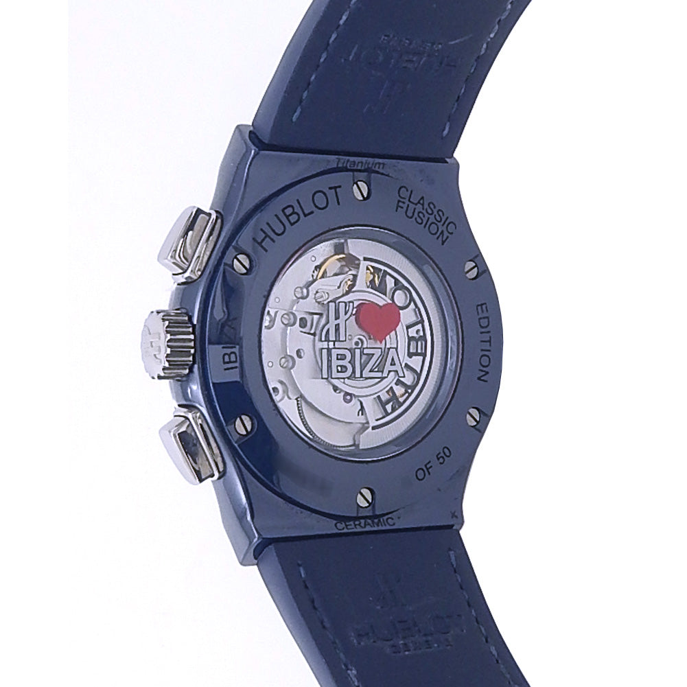 Hublot Classic Fusion Chronograph Boutique Ibiza 521.EX.2090.LR.IBZ19 Blue Ceramic White Dial 5 Hublot Classic Fusion Chronograph Boutique Ibiza 521.EX.2090.LR.IBZ19 Blue Ceramic White Dial - Wrist / Lifestyle View by Hublot