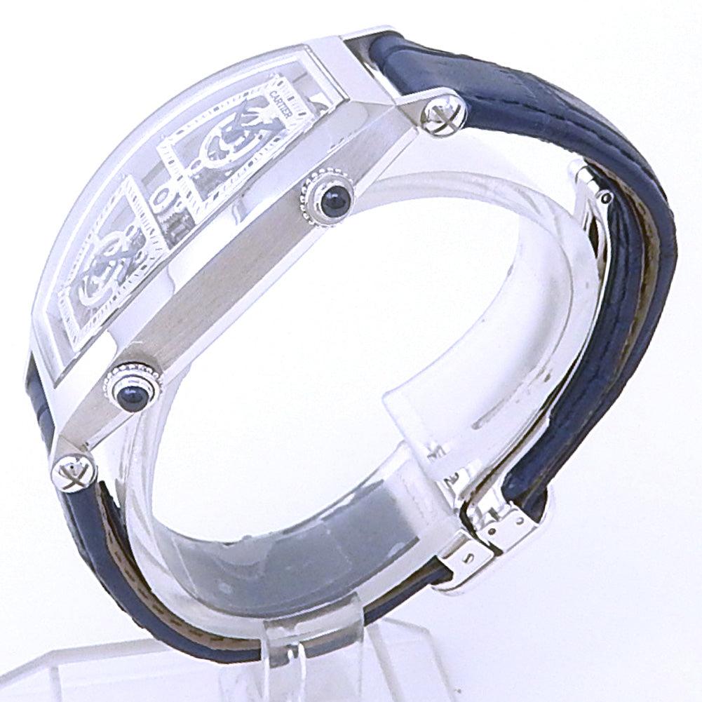 Cartier Prive Tonneau Skeleton XL Dual Time WHTN0006 Platinum Skeleton Dial 2 Cartier Prive Tonneau Skeleton XL Dual Time WHTN0006 Platinum Skeleton Dial - Angle View by Cartier