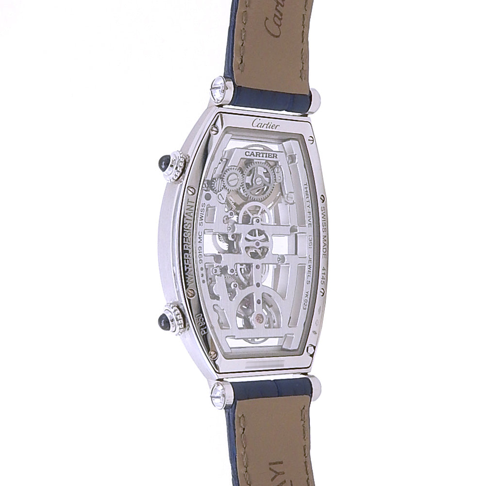 Cartier Prive Tonneau Skeleton XL Dual Time WHTN0006 Platinum Skeleton Dial 5 Cartier Prive Tonneau Skeleton XL Dual Time WHTN0006 Platinum Skeleton Dial - Wrist / Lifestyle View by Cartier