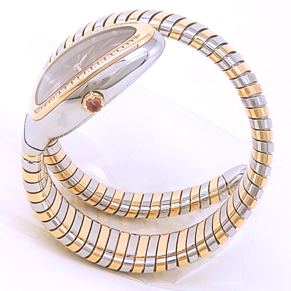 Bvlgari Serpenti Tubogas 103071 18k Yellow Gold & Steel Brown Dial - Angle View by Bvlgari