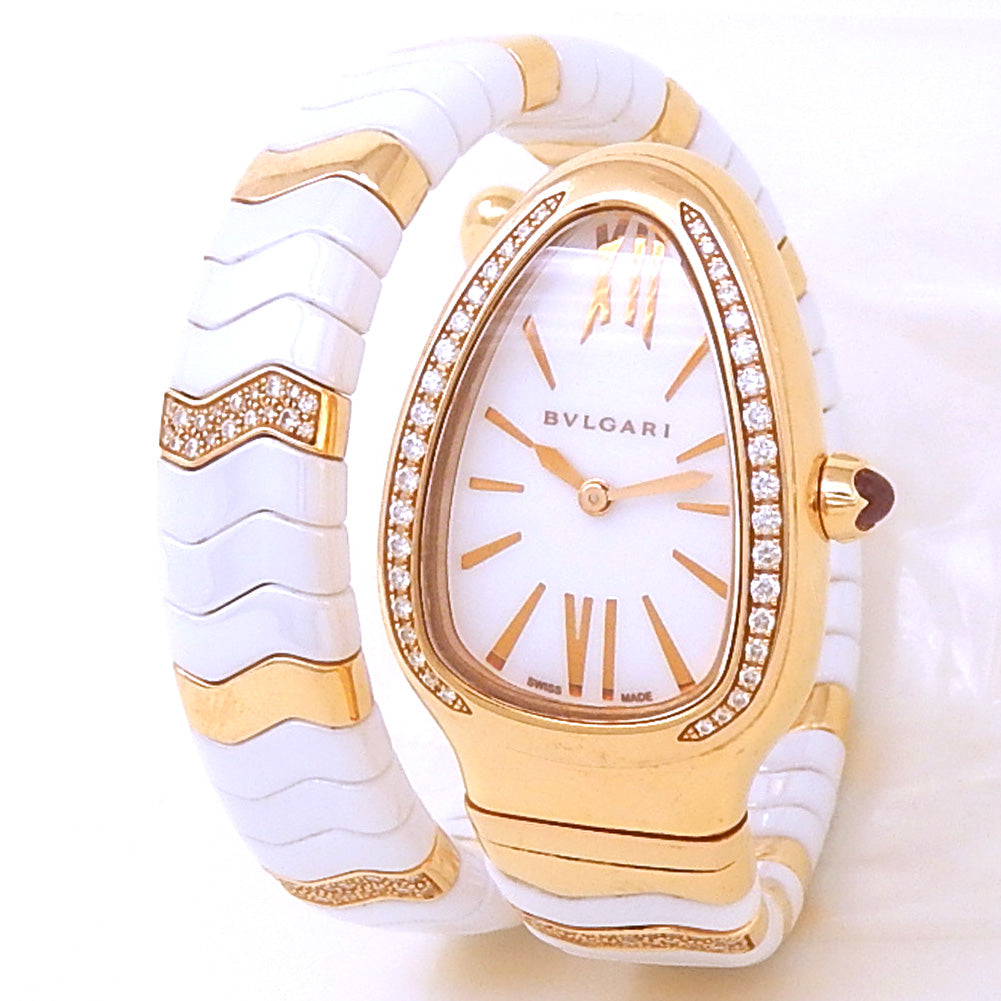 Bvlgari Serpenti Spiga 102202 18k Rose Gold White Dial - Front View by Bvlgari